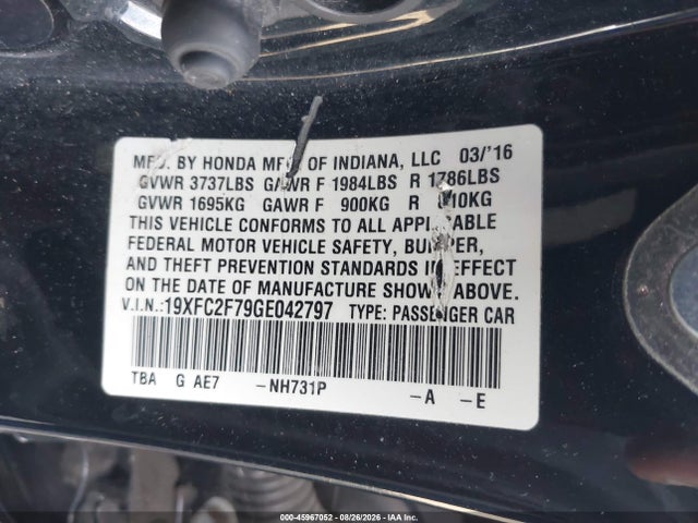 Продаж на аукціоні авто 2016 Honda Civic Ex, vin: 19XFC2F79GE042797, номер лоту: 45967052