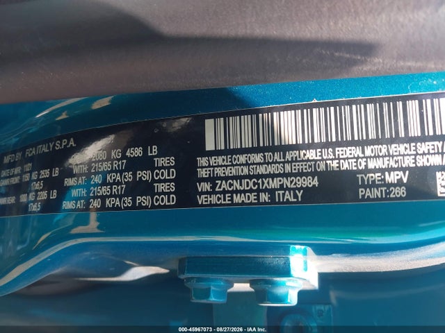 Aukcja sprzedaży 2021 Jeep Renegade Trailhawk 4x4, vin: ZACNJDC1XMPN29984, numer aukcji: 45967073
