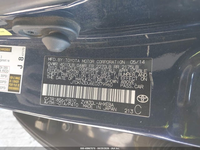 Toyota Prius Two 2014 JTDKN3DU6E0379960 Image 9