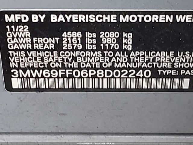 Aukcja sprzedaży 2023 Bmw 330i, vin: 3MW69FF06P8D02240, numer aukcji: 45967083