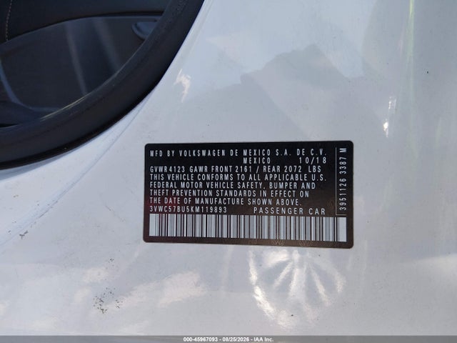 Aukcja sprzedaży 2019 Volkswagen Jetta 1.4t R-line/1.4t S/1.4t Se, vin: 3VWC57BU5KM119893, numer aukcji: 45967093