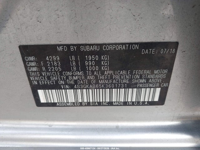 Продаж на аукціоні авто 2019 Subaru Impreza 2.0i, vin: 4S3GKAB65K3601731, номер лоту: 45967124