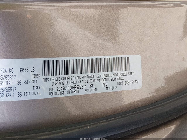 2017 Chrysler Pacifica Touring-l Plus მანქანა იყიდება აუქციონზე, vin: 2C4RC1EG0HR622514, აუქციონის ნომერი: 45967127