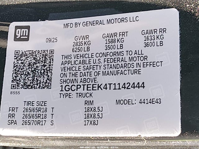 Aukcja sprzedaży 2026 Chevrolet Colorado Trail Boss, 4wd, vin: 1GCPTEEK4T1142444, numer aukcji: 45967159