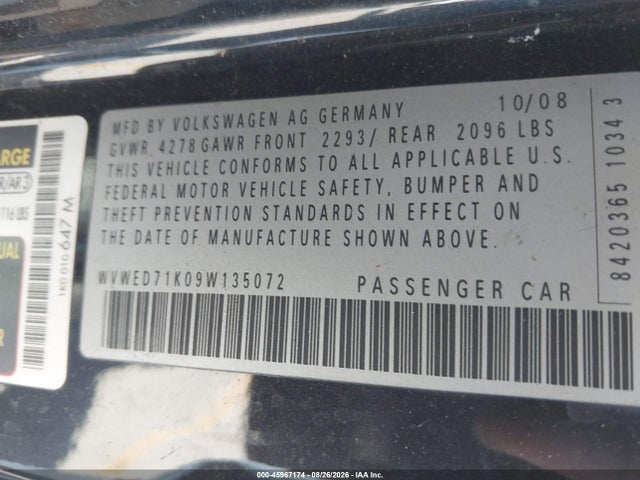 Продаж на аукціоні авто 2009 Volkswagen Gti 2-door, vin: WVWED71K09W135072, номер лоту: 45967174