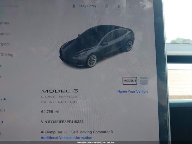 2023 Tesla Model 3 Long Range Dual Motor All-wheel Drive მანქანა იყიდება აუქციონზე, vin: 5YJ3E1EB8PF415321, აუქციონის ნომერი: 45967196