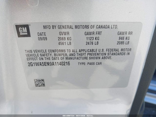 45967224 :رقم المزاد ، 2G1WA5EN9A1140216 vin ، 2010 Chevrolet Impala Ls مزاد بيع
