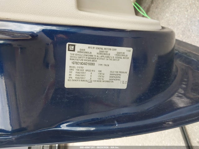 2009 Gmc Sierra 1500 Work Truck მანქანა იყიდება აუქციონზე, vin: 1GTEC19C49Z150363, აუქციონის ნომერი: 45967251