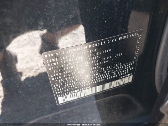 45967255 :رقم المزاد ، 3VV2B7AX6NM131463 vin ، 2022 Volkswagen Tiguan 2.0t Se مزاد بيع