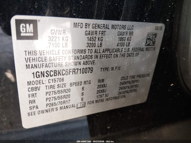 Chevrolet Tahoe Lt 2015 1GNSCBKC6FR710079 Image 9