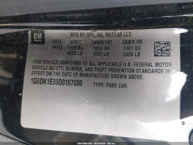 Продажа на аукционе авто 2013 Cadillac Cts Performance, vin: 1G6DK1E38D0167008, номер лота: 45967269