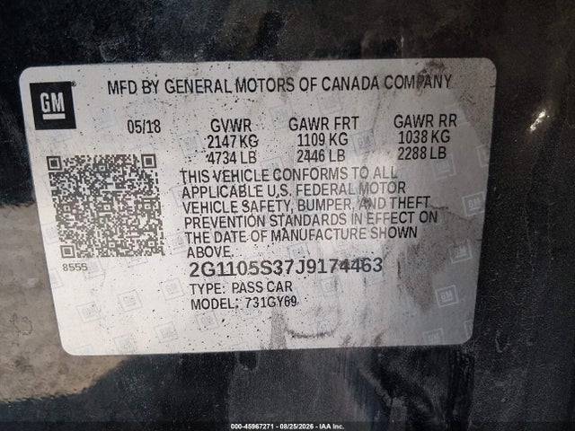 Chevrolet IMPALA 1LT 2018 2G1105S37J9174463 Image 9