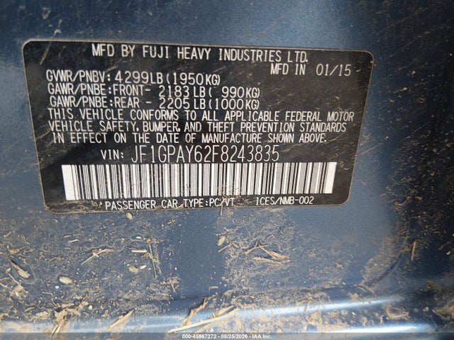 Продажа на аукционе авто 2015 Subaru Impreza 2.0i Sport Premium, vin: JF1GPAY62F8243835, номер лота: 45967272