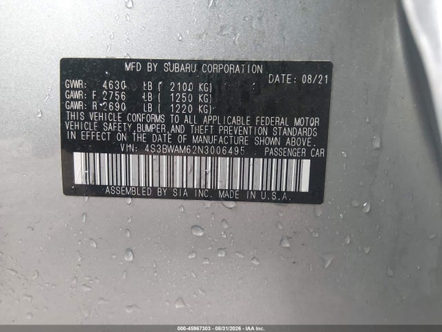 Aukcja sprzedaży 2022 Subaru Legacy Limited, vin: 4S3BWAM62N3006495, numer aukcji: 45967303