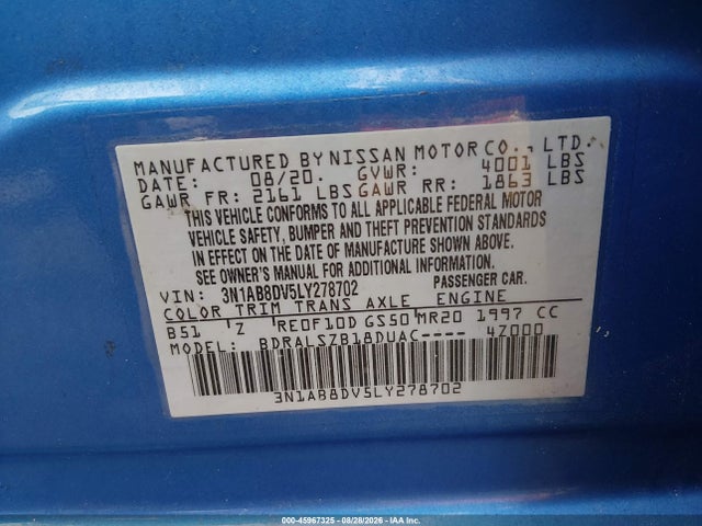 45967325 :رقم المزاد ، 3N1AB8DV5LY278702 vin ، 2020 Nissan Sentra Sr Xtronic Cvt مزاد بيع