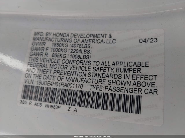 2024 Acura Integra A-spec Technology მანქანა იყიდება აუქციონზე, vin: 19UDE4H61RA001170, აუქციონის ნომერი: 45967327