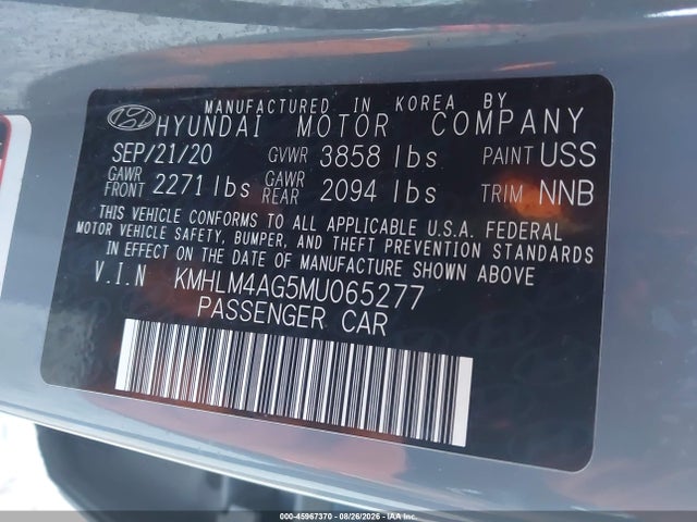 2021 Hyundai Elantra Sel მანქანა იყიდება აუქციონზე, vin: KMHLM4AG5MU065277, აუქციონის ნომერი: 45967370