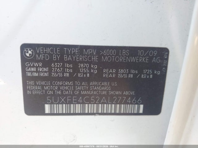 Aukcja sprzedaży 2010 Bmw X5 Xdrive30i, vin: 5UXFE4C52AL277466, numer aukcji: 45967376