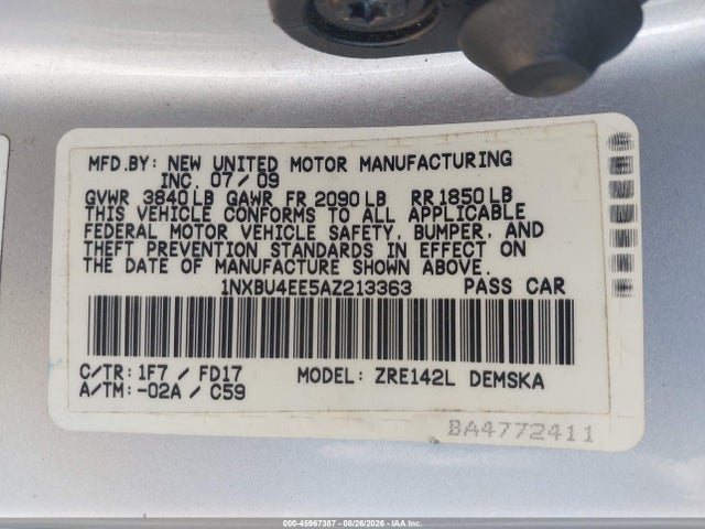 Aukcja sprzedaży 2010 Toyota Corolla S, vin: 1NXBU4EE5AZ213363, numer aukcji: 45967387