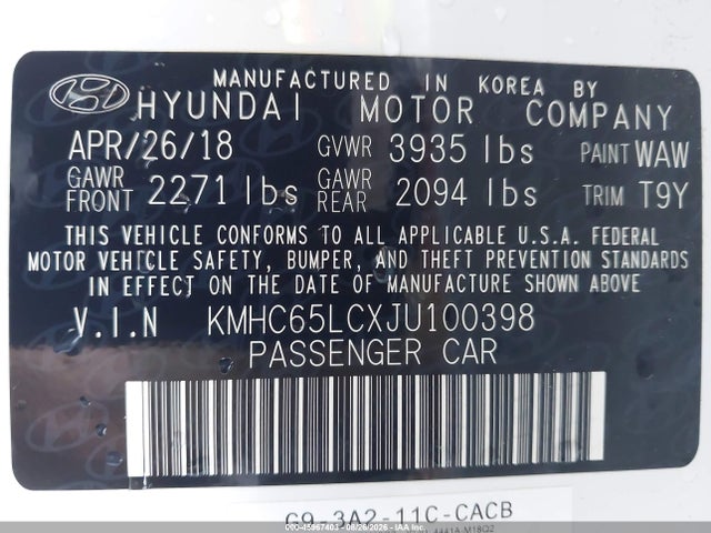 Продажа на аукционе авто 2018 Hyundai Ioniq Hybrid Blue, vin: KMHC65LCXJU100398, номер лота: 45967403