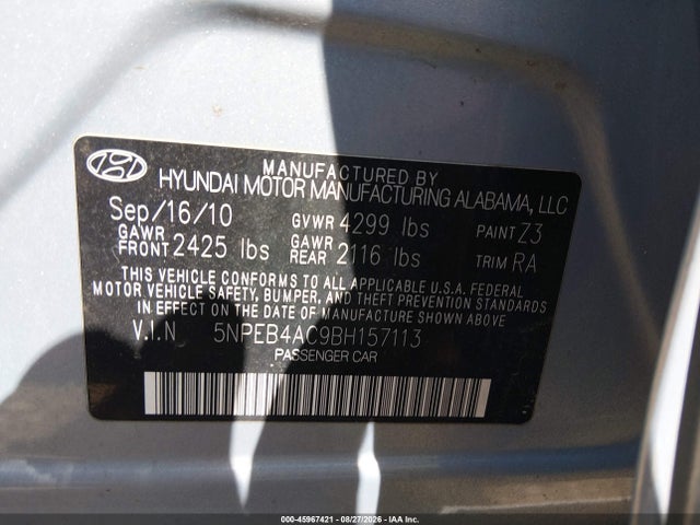 Продаж на аукціоні авто 2011 Hyundai Sonata Gls, vin: 5NPEB4AC9BH157113, номер лоту: 45967421