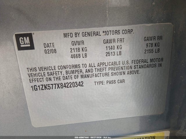 Aukcja sprzedaży 2008 Chevrolet Malibu Ltz, vin: 1G1ZK577X84220342, numer aukcji: 45967444