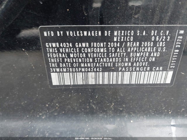 2023 Volkswagen Jetta 1.5t S მანქანა იყიდება აუქციონზე, vin: 3VW4M7BU5PM042442, აუქციონის ნომერი: 45967490