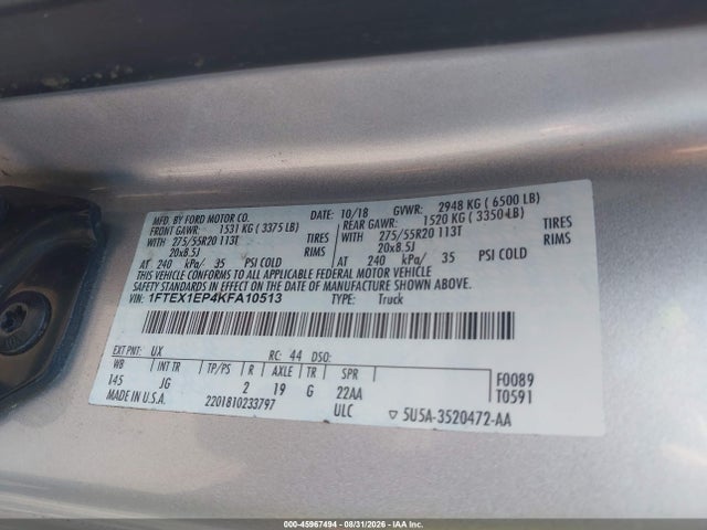 Продажа на аукционе авто 2019 Ford F-150 Xl, vin: 1FTEX1EP4KFA10513, номер лота: 45967494