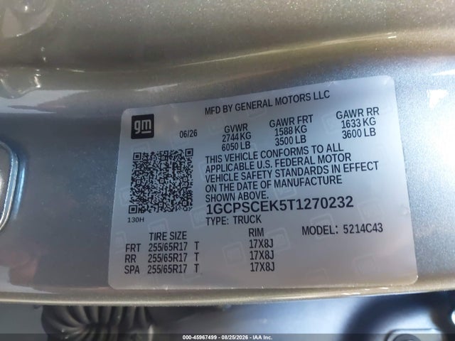 Aukcja sprzedaży 2026 Chevrolet Colorado Lt, Rwd, vin: 1GCPSCEK5T1270232, numer aukcji: 45967499