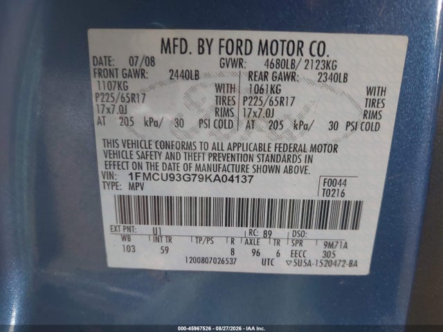Продаж на аукціоні авто 2009 Ford Escape Xlt, vin: 1FMCU93G79KA04137, номер лоту: 45967526