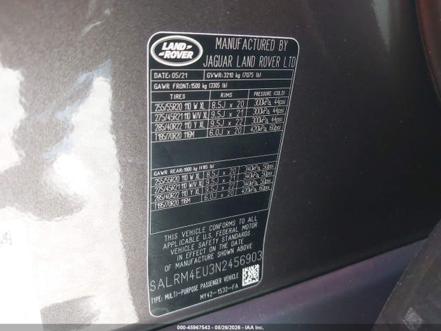 Aukcja sprzedaży 2022 Land Rover Discovery P360 Hse R-dynamic, vin: SALRM4EU3N2456903, numer aukcji: 45967543