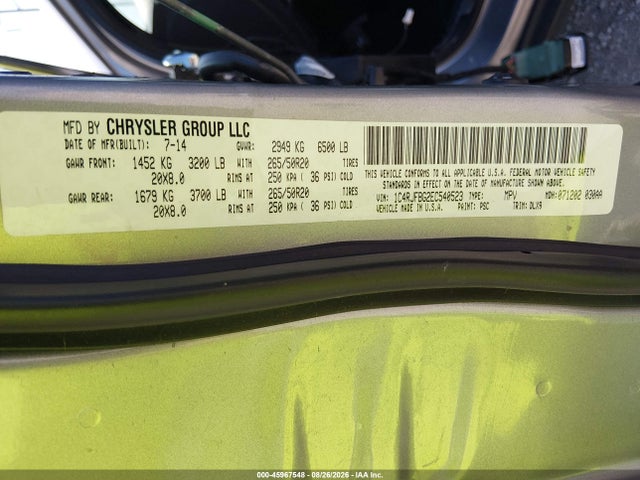 2014 Jeep Grand Cherokee Limited მანქანა იყიდება აუქციონზე, vin: 1C4RJFBG2EC540523, აუქციონის ნომერი: 45967548