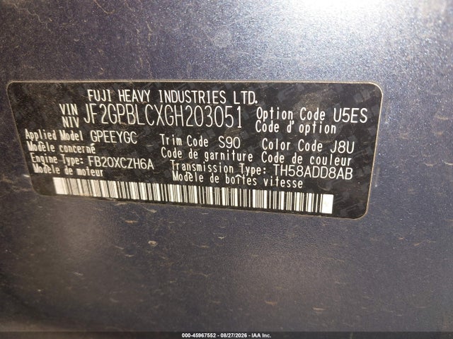 45967552 :رقم المزاد ، JF2GPBLCXGH203051 vin ، 2016 Subaru Crosstrek Hybrid Touring مزاد بيع