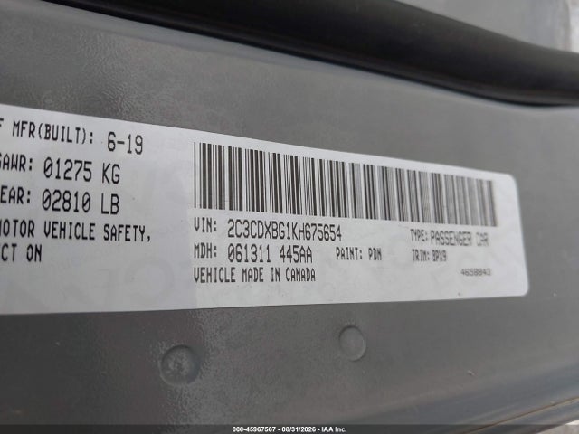 Aukcja sprzedaży 2019 Dodge Charger Sxt Rwd, vin: 2C3CDXBG1KH675654, numer aukcji: 45967567