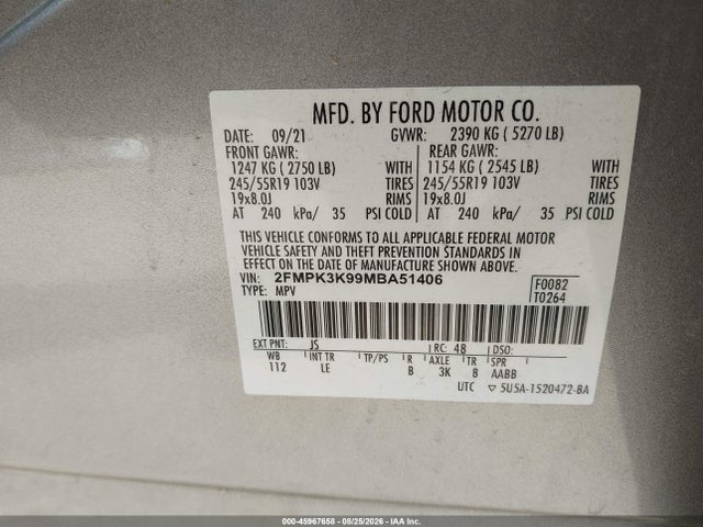 Ford Edge Titanium 2021 2FMPK3K99MBA51406 Image 9