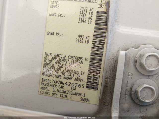 Продажа на аукционе авто 2011 Nissan Altima 3.5 Sr, vin: 1N4BL2AP2BN420765, номер лота: 45967666