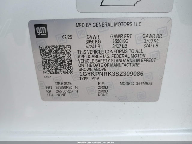 Продажа на аукционе авто 2025 Cadillac Lyriq Luxury 1 Rwd, vin: 1GYKPNRK3SZ309086, номер лота: 45967674