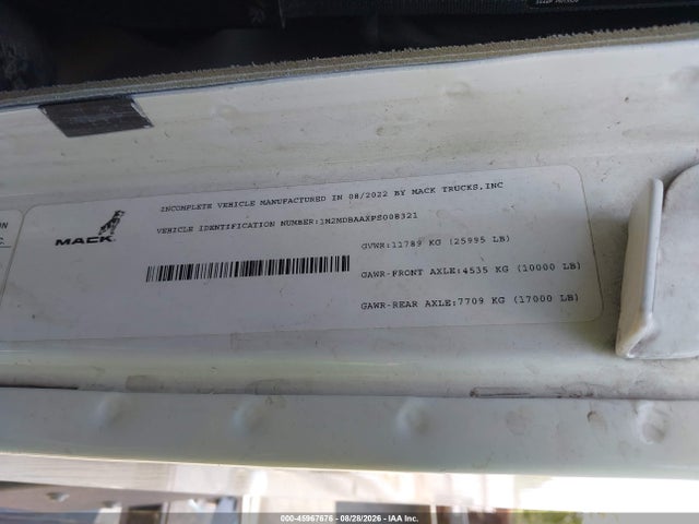 45967676 :رقم المزاد ، 1M2MDBAAXPS008321 vin ، 2023 Mack Md مزاد بيع