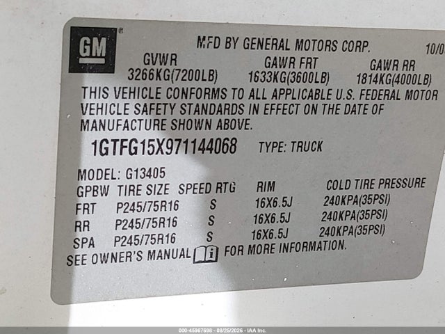 Продажа на аукционе авто 2007 Gmc Savana Work Van, vin: 1GTFG15X971144068, номер лота: 45967698