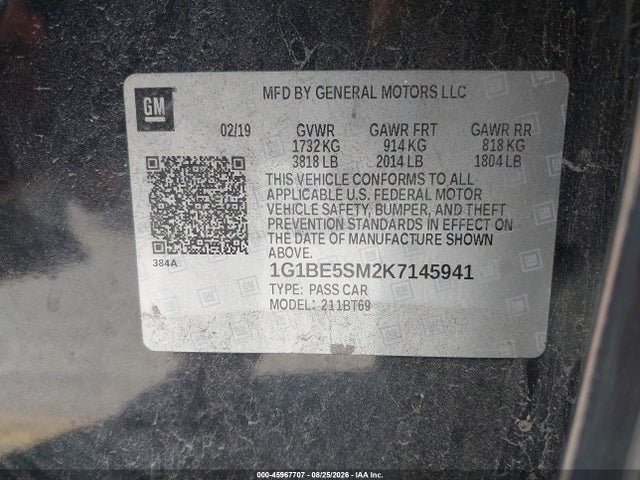 Chevrolet CRUZE LT 2019 1G1BE5SM2K7145941 Image 9