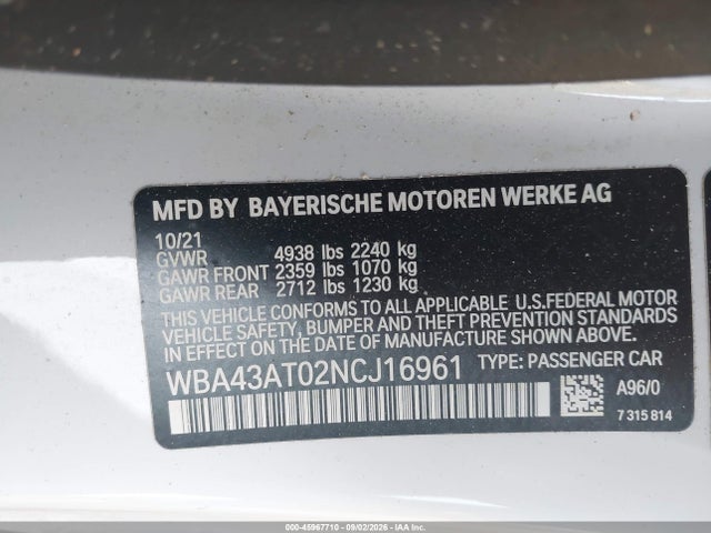 Продажа на аукционе авто 2022 Bmw 430i Xdrive, vin: WBA43AT02NCJ16961, номер лота: 45967710