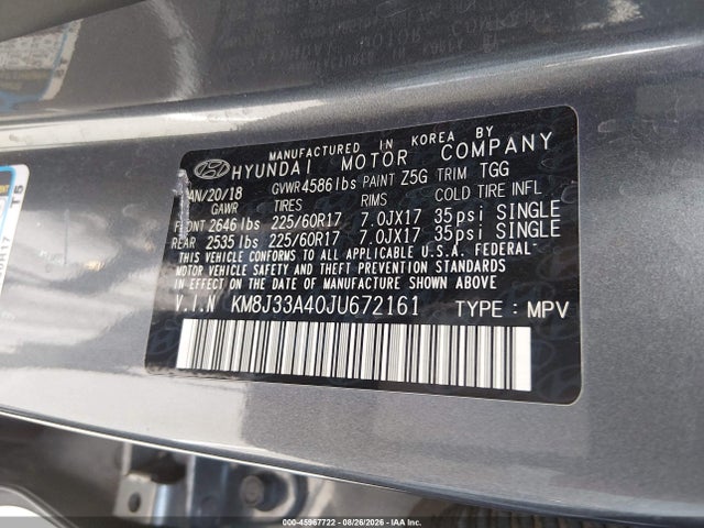 KM8J33A40JU672161 Hyundai TUCSON SEL