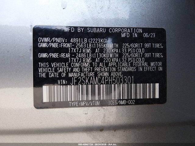Aukcja sprzedaży 2023 Subaru Forester Wilderness, vin: JF2SKAMC4PH503301, numer aukcji: 45967724