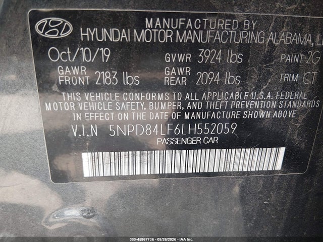Продажа на аукционе авто 2020 Hyundai Elantra Sel, vin: 5NPD84LF6LH552059, номер лота: 45967736
