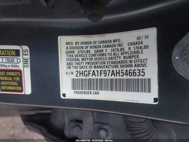 Продажа на аукционе авто 2010 Honda Civic Ex-l, vin: 2HGFA1F97AH546635, номер лота: 45967740