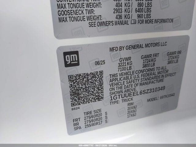 Auction sale of the 2025 Gmc Sierra 1500 4wd  Short Box At4, vin: 1GTUUEEL6SZ310349, lot number: 45967752