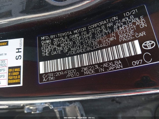 Aukcja sprzedaży 2022 Toyota Corolla Hybrid Le, vin: JTDEAMDE4NJ044407, numer aukcji: 45967765
