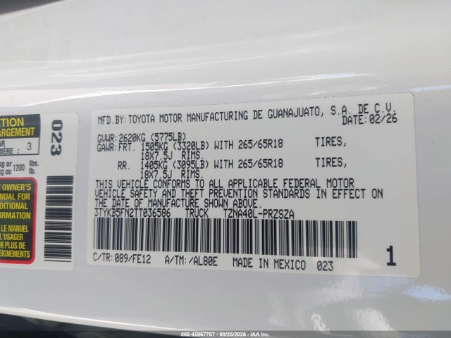 3TYKB5FN2TT036586 Toyota Tacoma Trd Sport