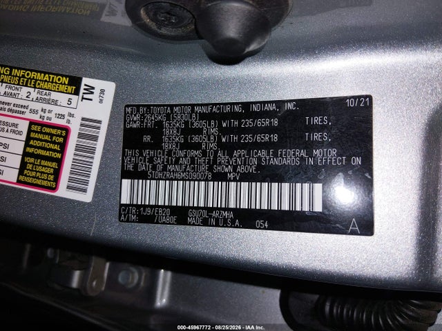 Toyota Highlander Xle 2021 5TDHZRAH6MS090078 Image 9