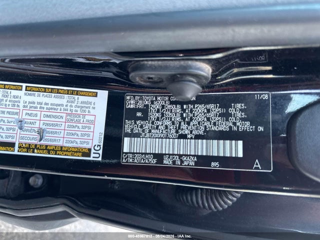 45967812 :رقم المزاد ، JTJBT20XX90176007 vin ، 2009 Lexus Gx 470 مزاد بيع